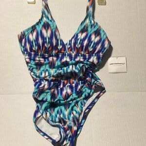 Liz Claiborne Teal, Blue & Orange padded One-Piece Swimsuit